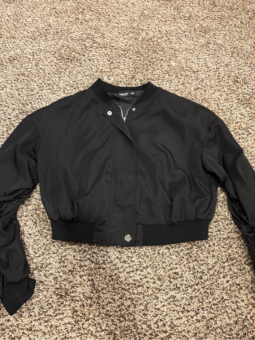 Women’s Black Cropped Bomber Jacket - Shein Curve Plus